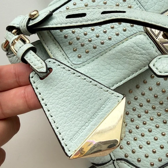 Rebecca Minkoff Studded Leather Crossbody Satchel Bag Mint Blue - Picture 8 of 13